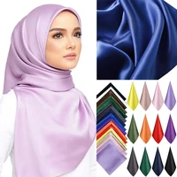 High Quality 90*90cm Square Silk Scarf  Female Plain Shawls and Wrap Office Lady Hair Neck Foulard India Muslim Headscarf Pareo 1
