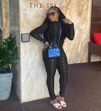  RMSFE 2021 Women's Long Sleeve High Neck Fashion Casual Sexy Slim Fit Print With Invisible Zipper Jumpsuit 