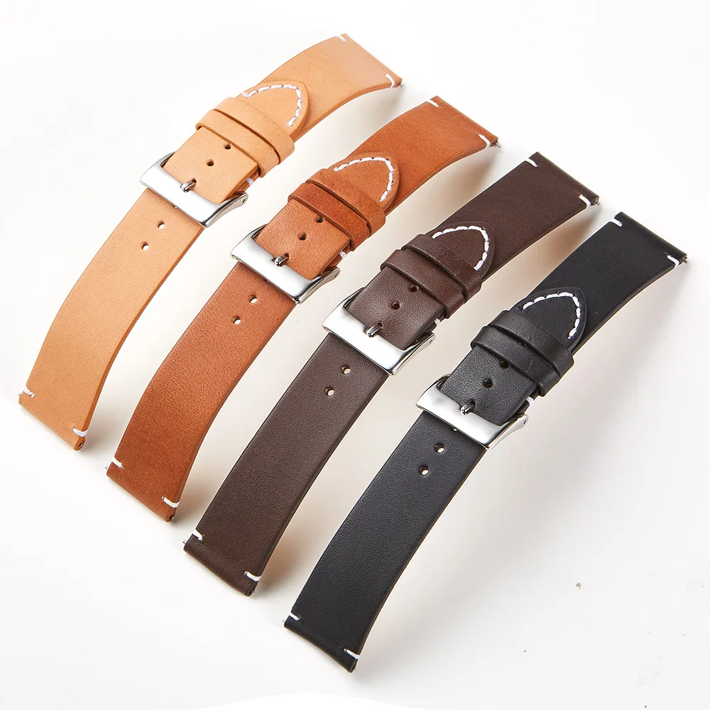 

16-24mm Genuine Leather Strap with Soft Matte Bottom Universal Watchband Quick Release Simple Ultra-thin Watch with Accessories