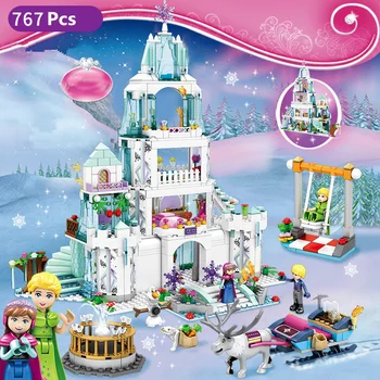 

2020 Princesses Girl Friends Snow World Queen Anna Elsa Magical Ice Castle Figures Building Blocks Bricks Kids Toys