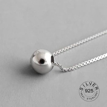 

Casual Box Chain Minimalist Glossy Beads Choker Pendant Necklace 925 Sterling silver FINE Jewelry For Women Party