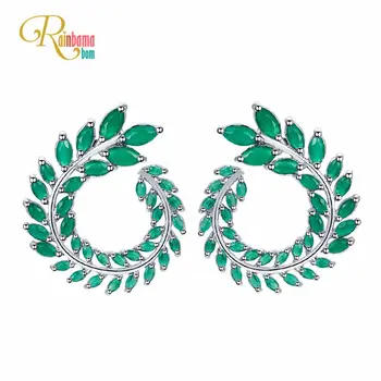

Rainbamabom 925Solid Sterling Silver Emerald Ruby Olive Branch Leaves Shape Gemstone White Gold Earrings For Women Fine Jewelry