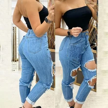 Jeans Women Letter Print Fashion Casual Slinky Long Pants Pocket Design female Trousers Ripped Denim Pants Casual Jeans