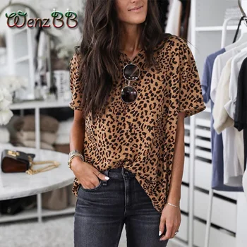 

Wenzbb T Shirt Women 2020 Summer Sexy Leopard Printed O-Neck Short Sleeve Streetwear Loose Tees Tops Dropshipping