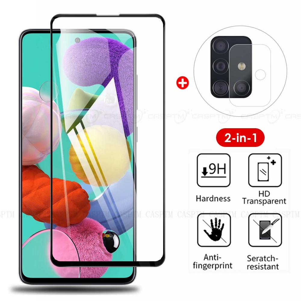 2 в 1 9D закаленное стекло для samsung Galaxy A51 A71 Экран Задняя камера объектив полное