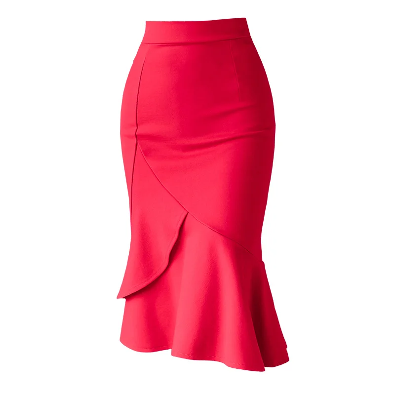 Womens Skirts Plus Szie Solid Office Lady Cotton Mid Calf Women Skirts