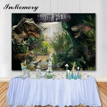 

InMemory Forest Dinosaur Birthday Party Backdrops Jurassic World Boy Birthday Photography Background Photo Booth Props Vinyl