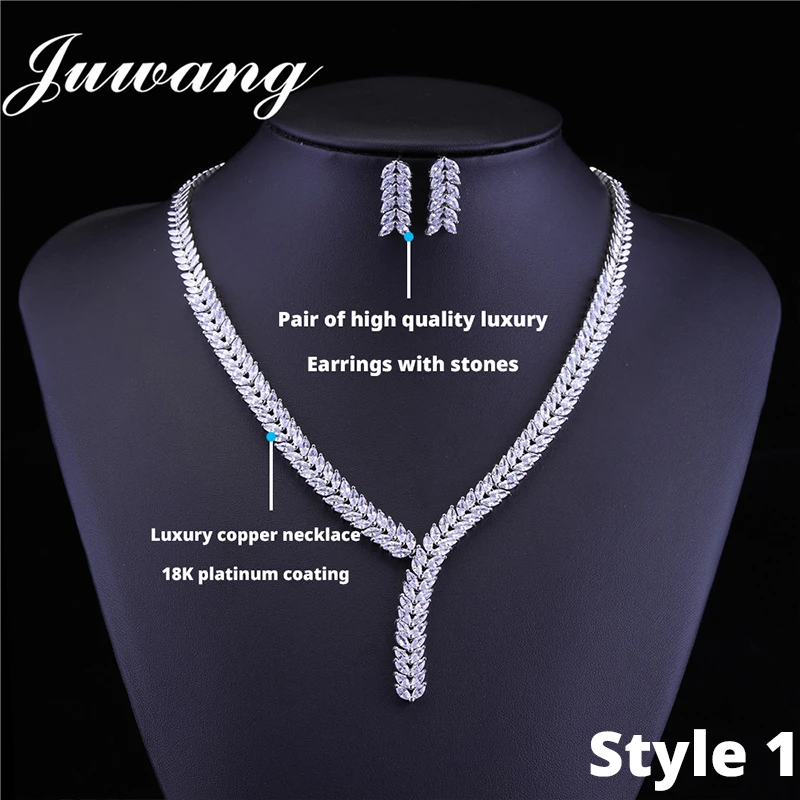 Najtaniej JUWANG 2019 Dubai Jewelry Sets dla kobiety Zirconia luxury Brand Jewelry Set klasyczny damski naszyjnik ślubny kolczyki z kamieniem