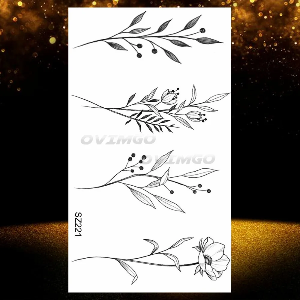 Small Purple Lavender Leaf Temporary Tattoos Women Arm Clavicle Tatoo Sticker Watercolor Transferbale 3d Plants Tattoo Paper tattoo sticker,temporary tattoos
