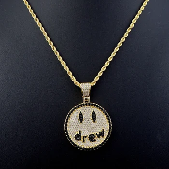 

BIEBER smiling face pendant men's necklace jewelry in Europe and the United States plated genuine gold AAAA zircon inlaid hip-ho