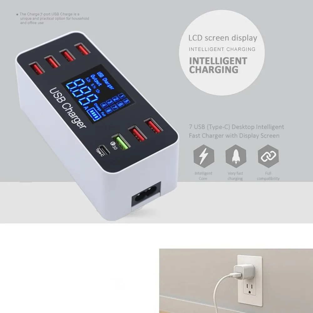 8 портов Быстрая зарядка 3,0 Led дисплей USB зарядное устройство для Android для iPhone адаптер телефон планшет быстрая зарядка для xiaomi для huawei