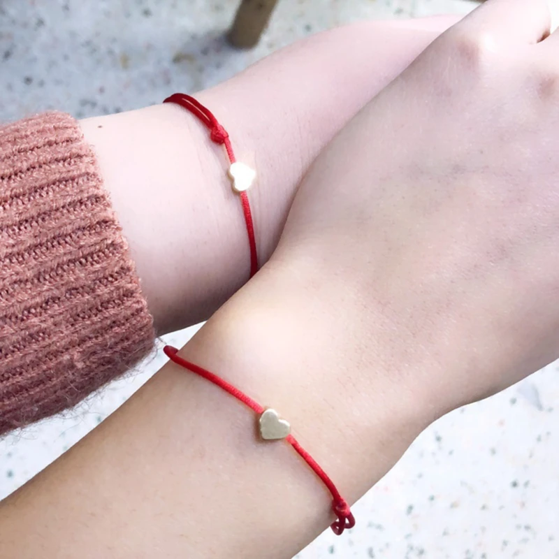 Simple Retro Heart-shaped Bracelet Wax Line Handmade Woven Couple Card Rope Valentine Gift Jewelry Decorations | Украшения и