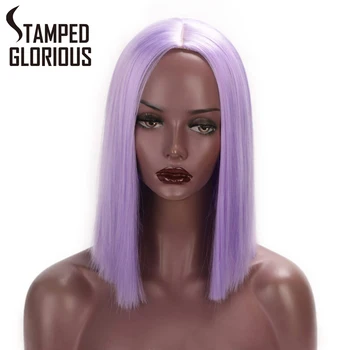 

Stamped Glorious Bob Wig for Women Straight Hair Wig Synthetic Wigs Pink Orange Grey Brown Red Colorful Cosply Wig Middle Part