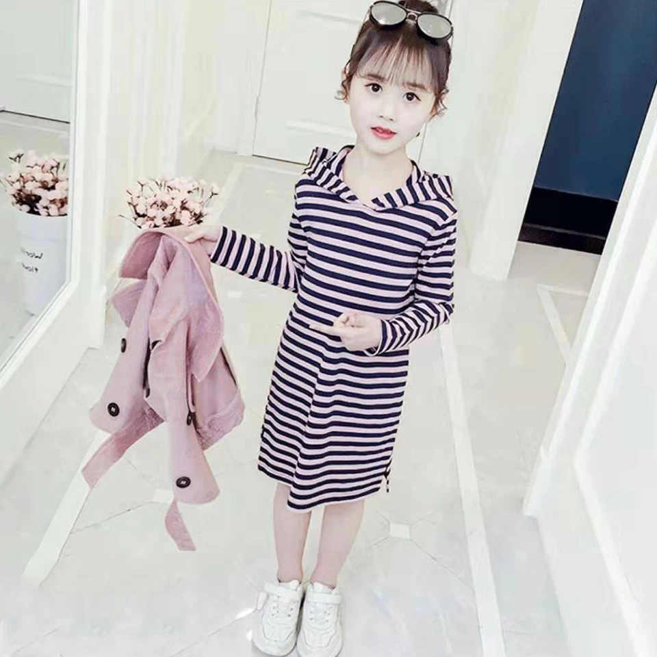 

Hot Style 2019 Spring Autumn Baby Girls Suits Striped Dress+ Vest 2Pcs Sets Warm Casual Children Girl Suits Size For 4-13 Yrs