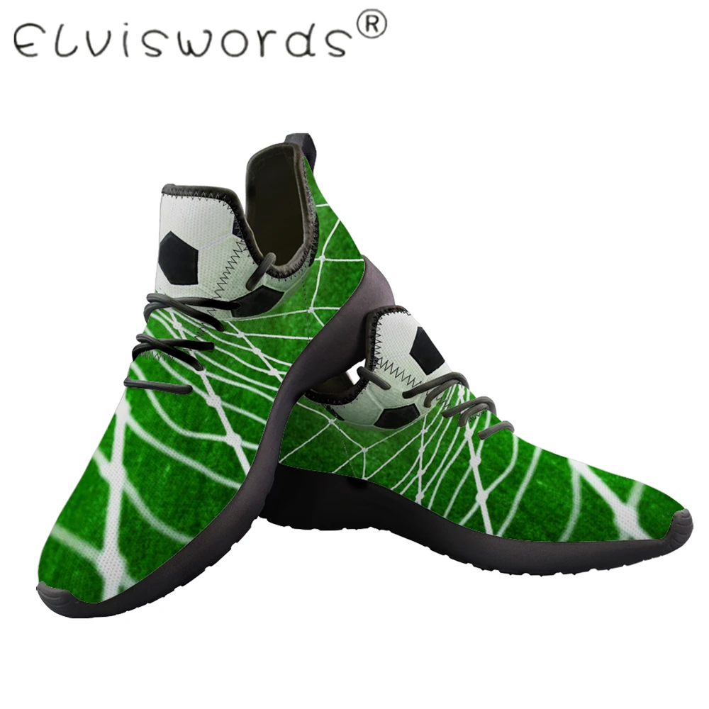

ELVISWORDS Mens Soccer Printed shoes Non-slip Platform vulcanized shoes Large sizes Flying weave Black shoes For boy lady