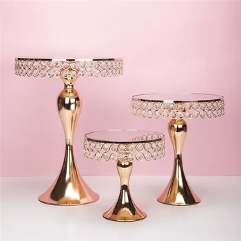 

New arrive Gold Crystal cake stand set Electroplating gold mirror face wedding party table candy bar table decorating tools