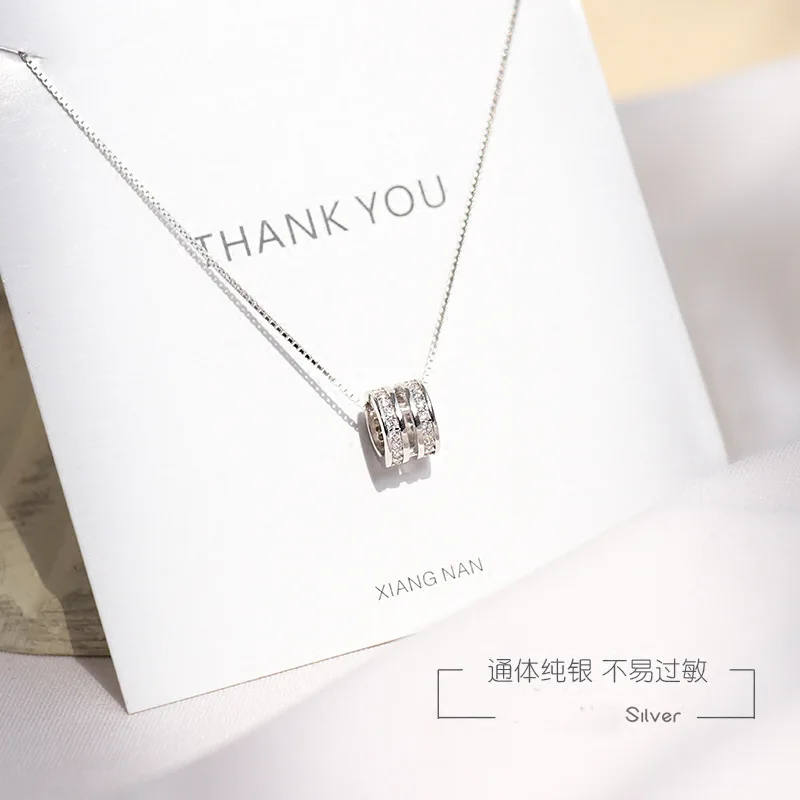 S925 Sterling Silver Necklace Geometry Circle Diamond Set Necklace Women's Choker Korean-style Fashion Elegant Silver Accessorie