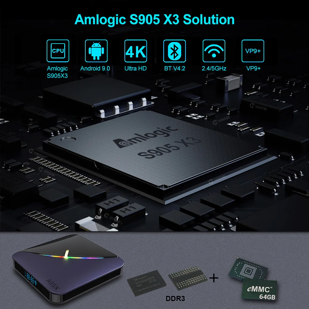 Android 9,0 смарт-ТВ Box Amlogic S905X3 RGB светильник 4 Гб Оперативная память 64 Гб Встроенная память 8K A95X F3 Media Player OTA 2G 16/32G 5G Wi-Fi Youtube Netflix