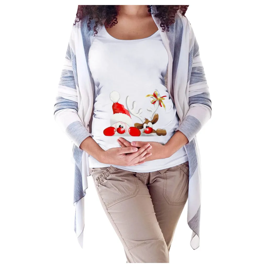 Vetement femme, Женские топы и блузки для беременных, одежда с круглым вырезом и коротким рукавом, Рождественская футболка с принтом, блузка, топы - Цвет: Q