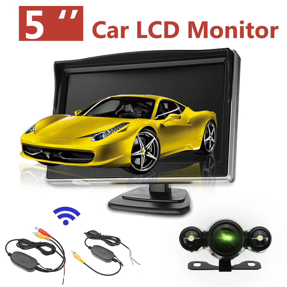 

Waterproof 5 Inch LCD Mirror Monitor Car Backup Camera Wireless Transmitter/Receiver Car Parking Reversing Camera