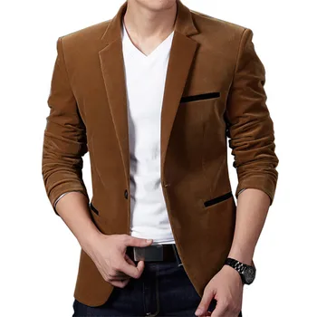 

Corduroy suit men's autumn and winter Slim urban color matching stitching suit jacket men's high quality thick velvet Blazer