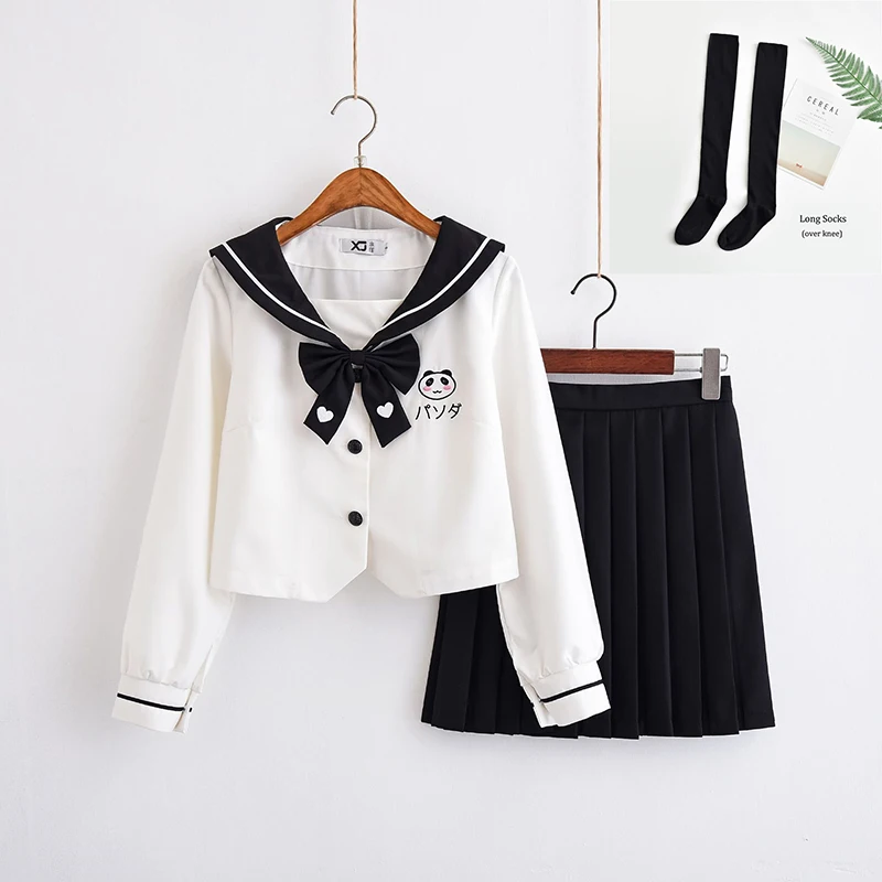 Long Set With Socks Японское школьное платье с вышивкой панды, аниме Love Live Sunshine, косплей, школьная форма, костюм, карнавальный костюм матроса для девочек - Цвет: Long Set With Socks