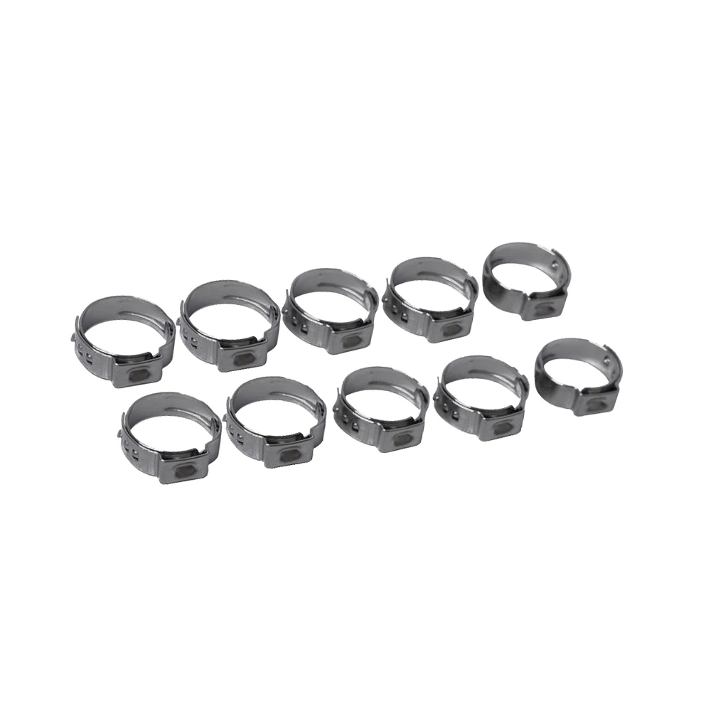 10 Pcs Stainless Steel Single Ear Hose Clamp O Clips 10.8-13.3mm