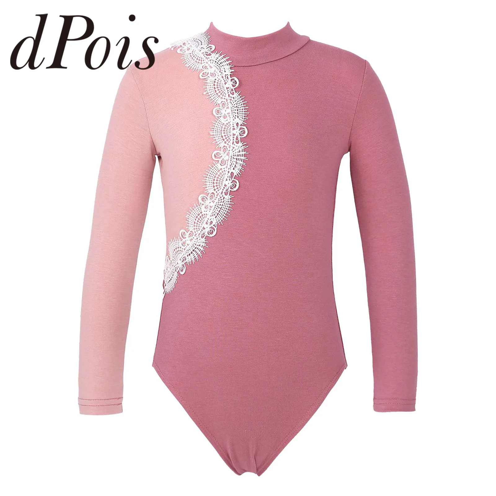 Children Kids Girls Long Sleeves Keyhole Back Colorblock Ballet Gymnastics Leotard Jumpsuit Ballerina Dancer Dance Wear Bodysuit