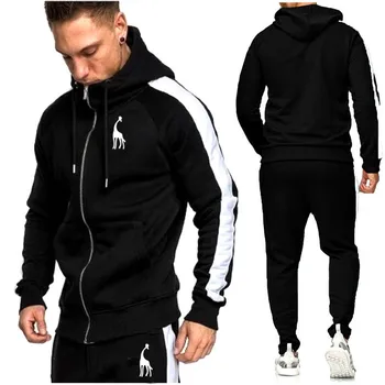 

Casual Hoodies Tracksuits Solid 2 Piece Men Set Autumn White edge zipper Hooded Jacket Drawstring Pants Mens Sportwear Suits