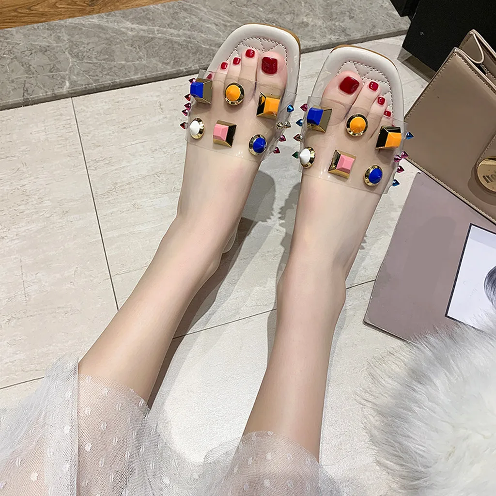 Женские прозрачные тапочки SAGACE горный хрусталь сандалии на плоской подошве