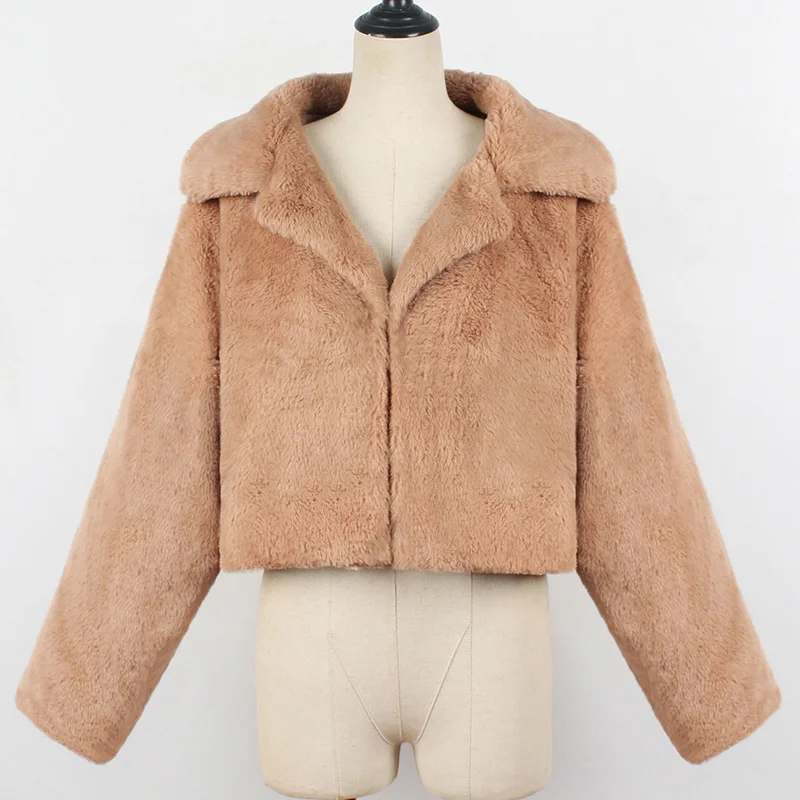 Зимнее женское пальто из искусственного меха; сезон осень-зима; плотная женская верхняя одежда; короткая куртка шуба; повседневное женское теплое пальто с длинными рукавами
