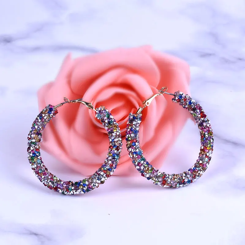 

Korean Round Crystal Big Drop Earrings for Women Female Fashion Vintage Gold Rhinestones Women Dangle Earring 2019 Jewelry