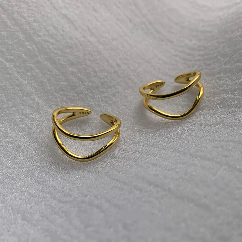 XIYANIKE Silver Color Charm Rings for Women Couples New Fashion Gold Plated Double-layered Curve Party Jewelry Gifts