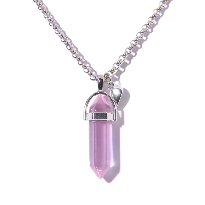 1Pair Magnetic Heart Couple Necklace Natural Quartz Crystal Hexagonal Column Pendant Necklaces Valentine's Day Gift