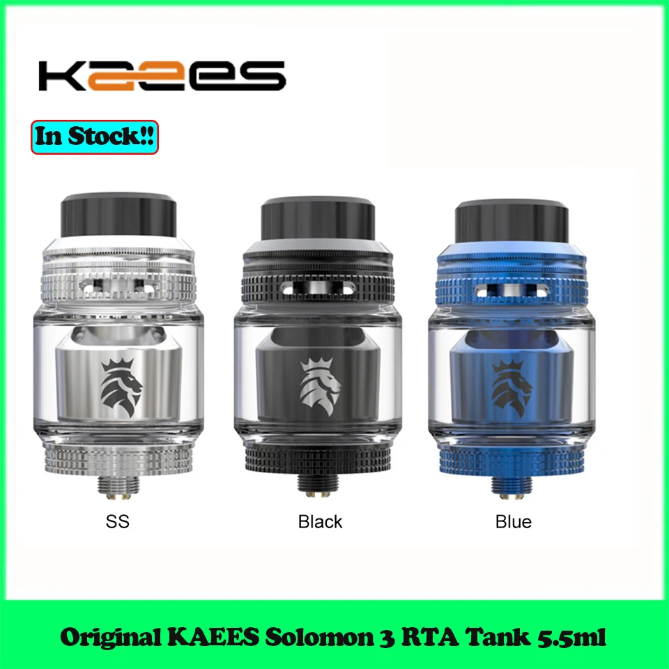 

E Cigarette Original KAEES Solomon 3 RTA Tank 5.5ml Capacity Single/dual Coils 510 thread Vape Atomizer Tank