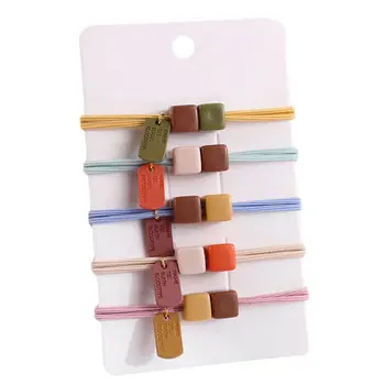 

5Pcs Girl Kids Elastic Rubber Hair Ropes Candy Color Resin Square Bead Hair Ring 094F