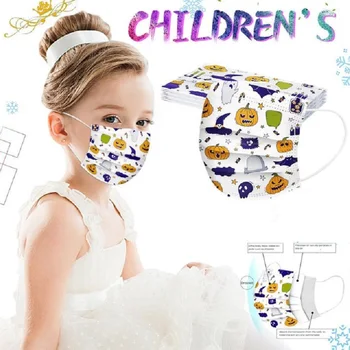 

10/20/30 Pcs Halloween Disposable Kids Face Mask 3 Layer Cartoon Printing Child Filter Mouth Masks Dust-proof Breathable Masque