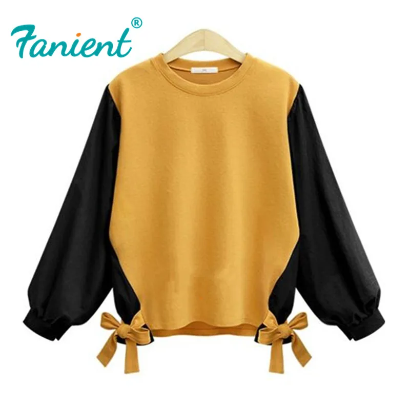 L-4xl размера плюс хлопок Blusas кимоно для женщин осень зима Лоскутная шнуровка бант блузки Европа свободные женские Shrit Топы большие свободные
