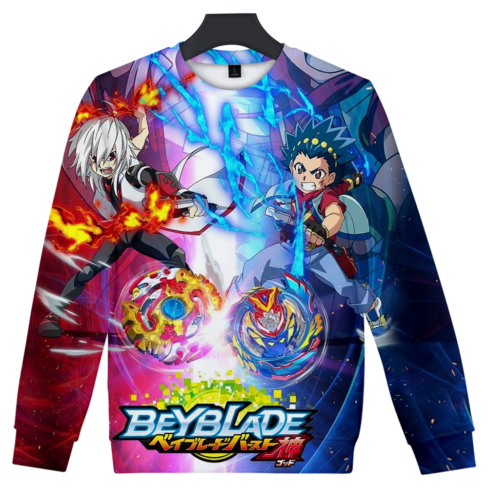 Толстовки с капюшоном в стиле Харадзюку с объемным рисунком Beyblade Burst Evolution Kpop, толстовка, рубашка детская одежда с 3D-принтом, без шапки, уличная одежда с круглым вырезом