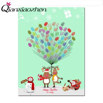 

Qianxiaozhen Personalized Canvas Fingerprints Painting Elk For Christmas Fingerprint Christmas Guest Book Souvenir