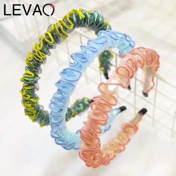 

Levao Women Ruched Headband Head Bezel Band Summer Lace Mesh Hair Hoop Candy Color Folded Hairband for Girls Hair Accessories