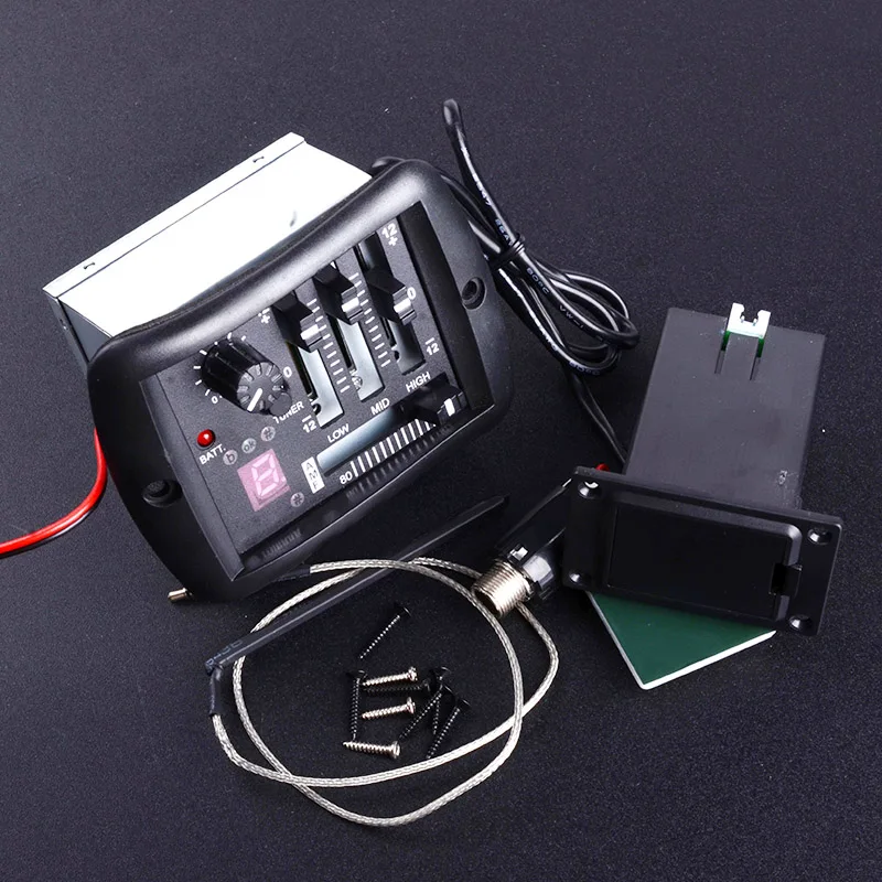 4-bandas Acoustic Guitar Preamp EQ Equalizador Piezo Pickups Captador com Sintonizador para Violão Folk Guitarra Acessórios Part
