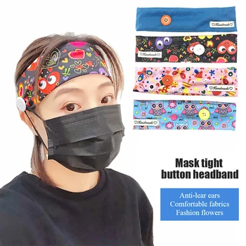 

Fashion Women Girls Cartoon Hair Bands Fashion Button Print Headbands Anti-tight Loose Mask Accessories Bandanas HairBands
