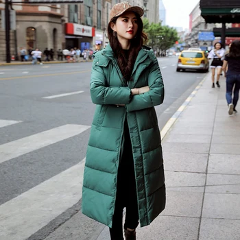 

Winter Women Jacket Long Section Over the Knee Hooded Warm Cotton Coat Loose Large Size Thick Outwear ZF9498