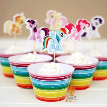 

24PCS My Little Pony Birthday Decoration Card Fruit Plug-in Birthday Party Decoration Supplies Toys for Christmas Gift 2M24
