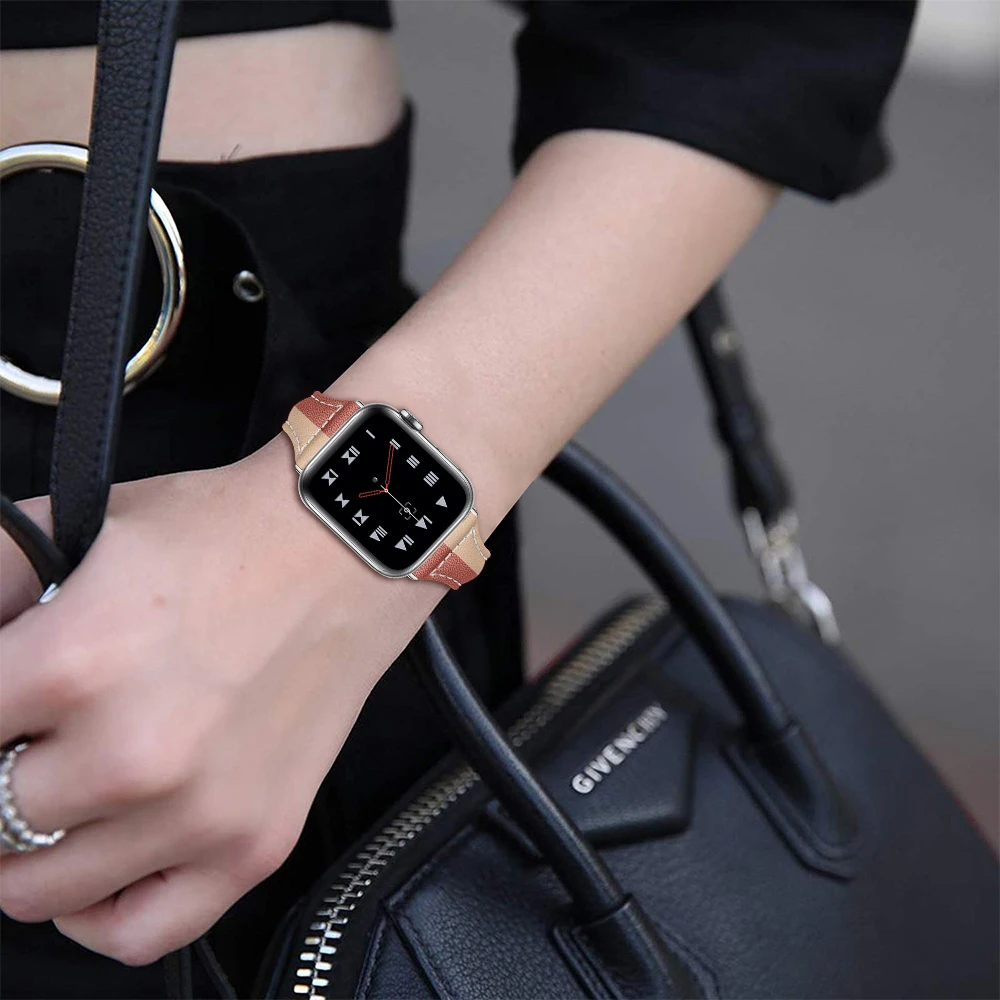 Двухцветный кожаный ремешок для часов Apple Watch 5 4 ремешок 44 мм 40 мм Сменные аксессуары для iWatch серии 3 2 1 ремешок 42 мм 38 мм