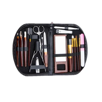 

18pcs Stainless Steel Makeup Manicure Set Nail Clippers Nail File Cuticle Pusher Eyebrow Scissors Makeup Brushes Mirror Earpick