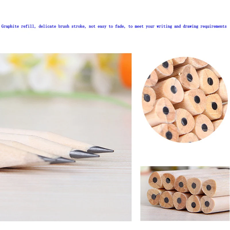 10pcs / handmade environmentally friendly natural wood pencil HB triangle rod standard pencil quality stationery office