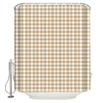 

Plaid White Yellow SimpleShower Curtain Bathroom Decorative Fabric Waterproof Shower Curtain