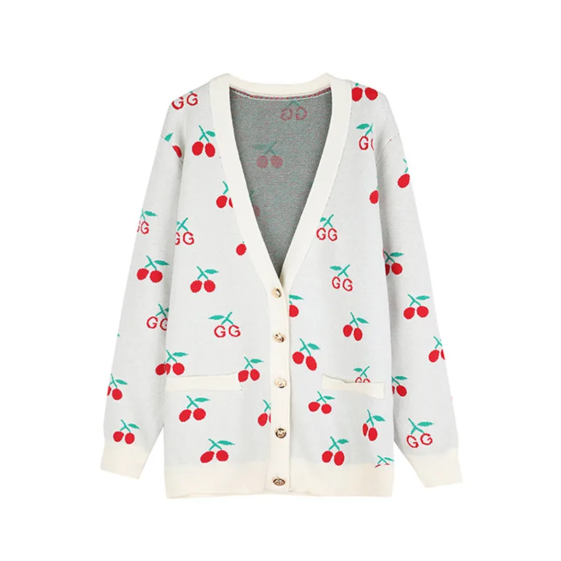 

2019 New Sweater Women Fall Winter G Luxury Designer Runway Casual White Purple Cherry Kardigan Thick Loose Cardigan Sweter